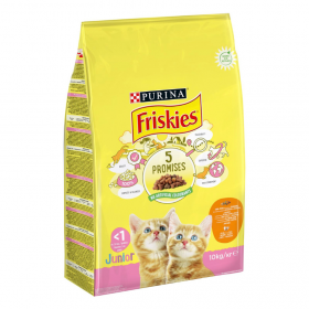 Friskies Junior - Суха храна за малки котенца с вкус на пиле,морков и млечни гранули 10кг